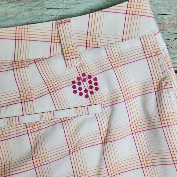 Puma Men’s 40 Plaid Golf Shorts Orange White Performance Flat Front New - Picture 9 of 10